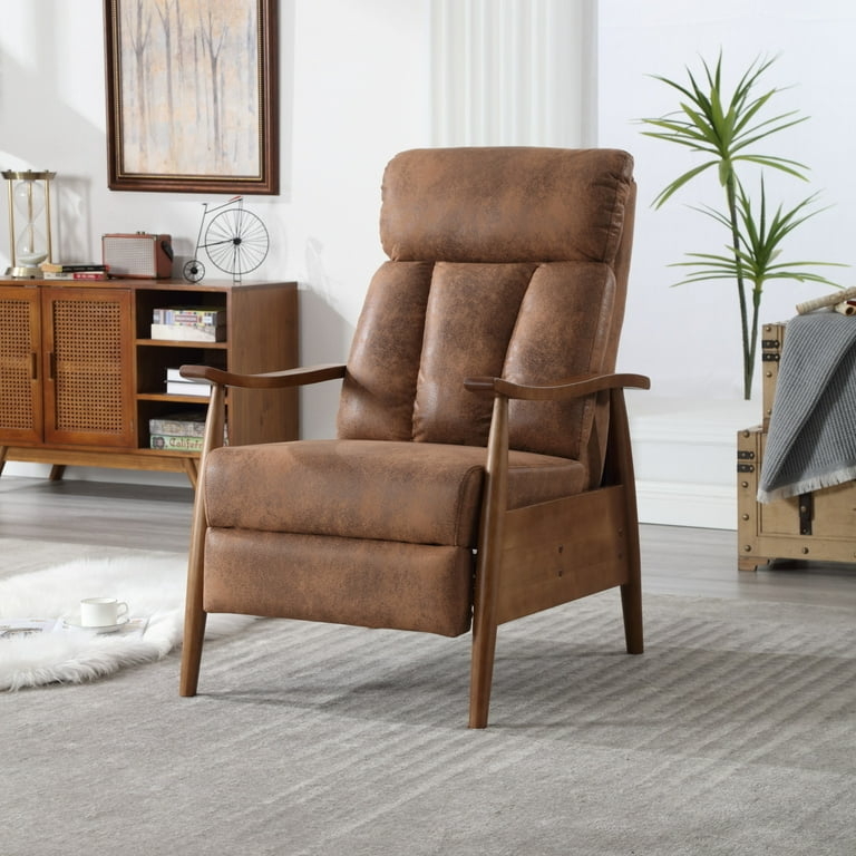 Accent Recliner with Curved Sculptural Arms and Distressed Finish
