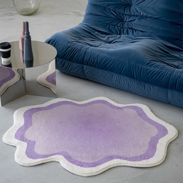 Accent Rug Lavender Lilac Wavy Border Plush Tufted Mat