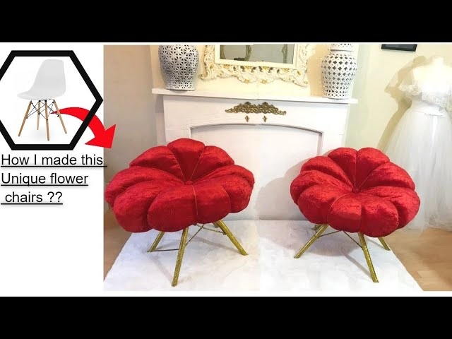Accent Stool: Red Velvet Texture Gold Eiffel Base Seating