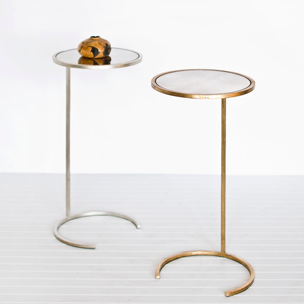 Accent Table Antique Mirror Top Gold Leaf C-Frame Stand