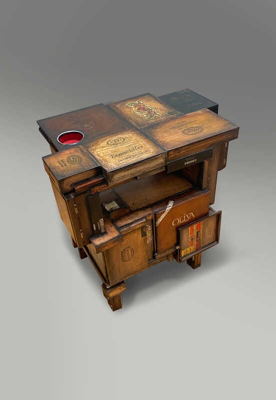 Accent Table Cigar Box Assemblage Vintage Side Cabinet
