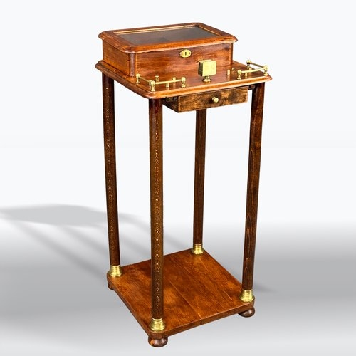Accent Table Glass Top Box Brass Gallery Rail Stand