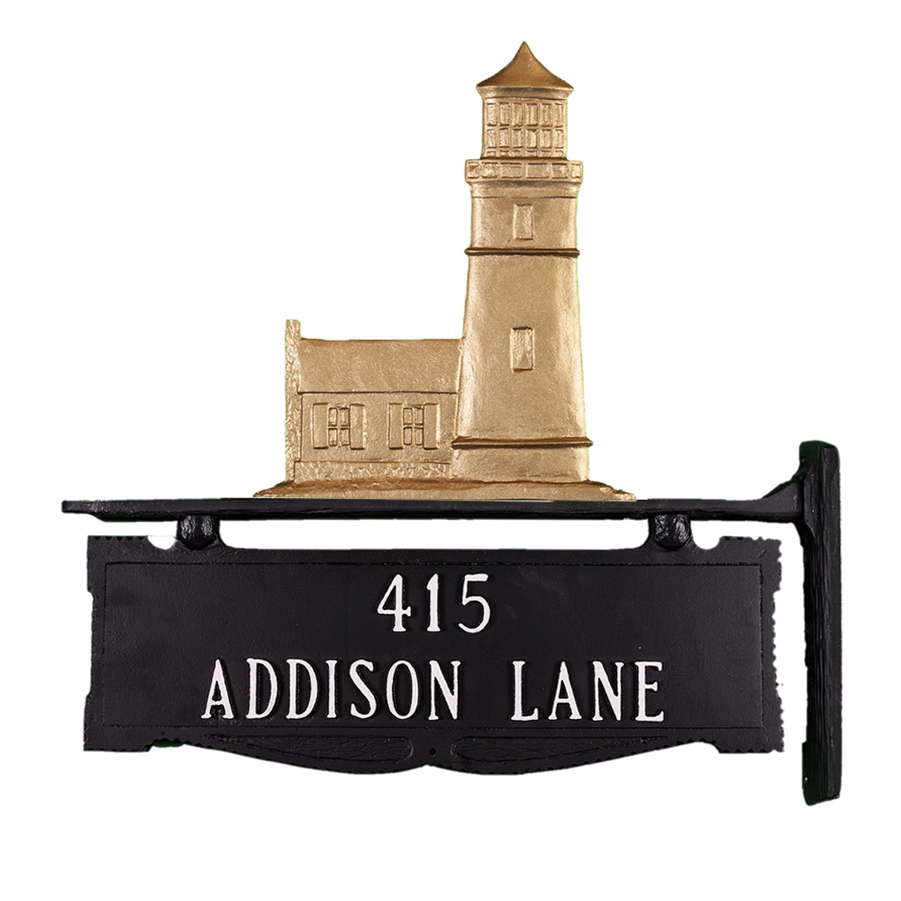 Address Plaque Scalloped Gold Lighthouse Ornament Sign