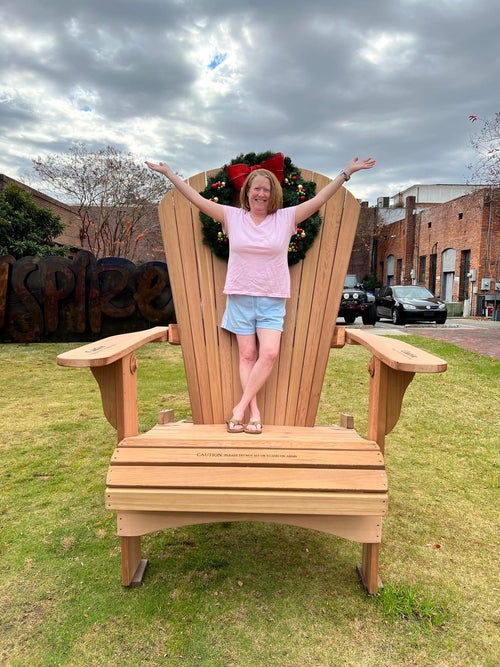 Adirondack Chair Slatted Back Caution Text Lawn Decor
