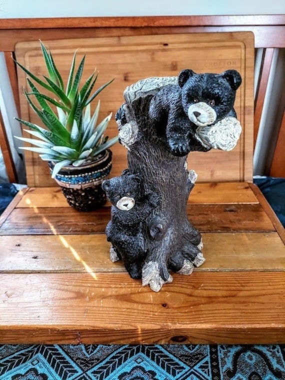 Animal Figurine Tree Stump Base Climbing Bears Cabin Tree Stump Decor