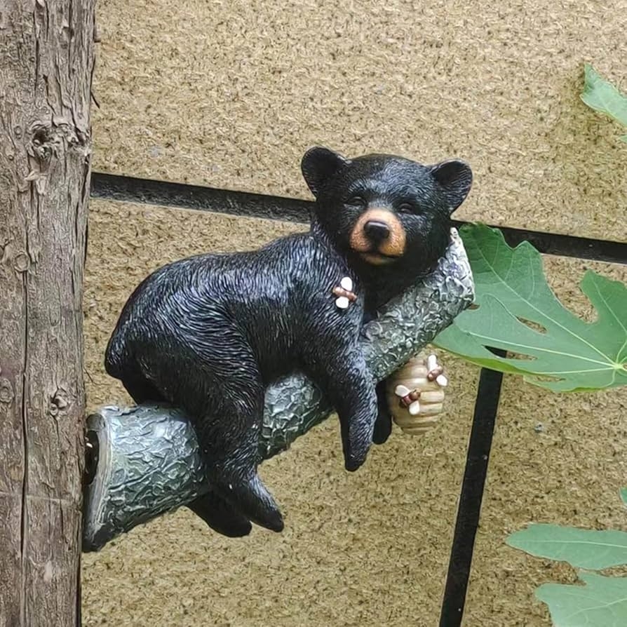Animal Statue Wall Mounted Napping Bear Pose and Beehive Detail