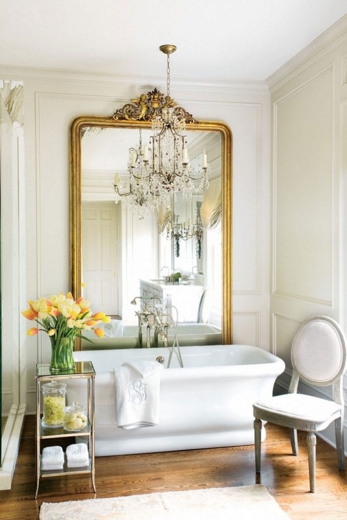 Antique Mirror: Ornate Crest Gilded Finish French Style