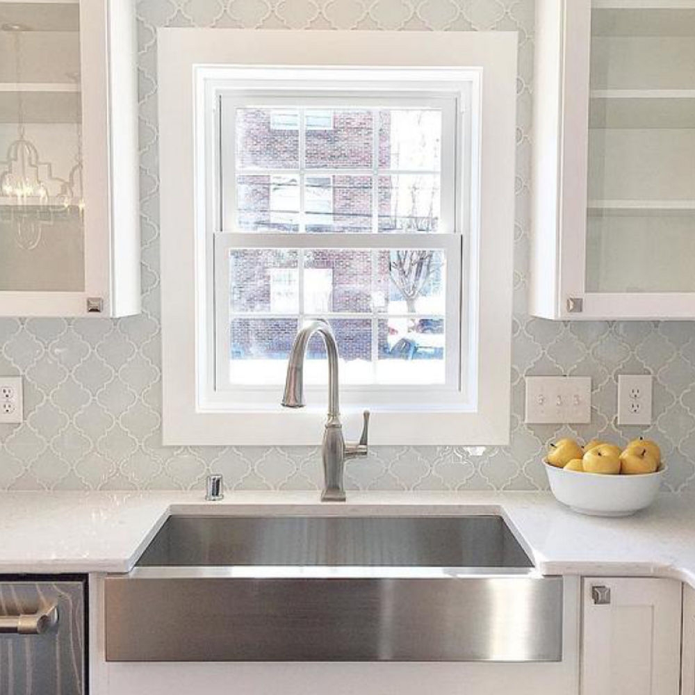 Apron Front Sink Stainless Arabesque Backsplash