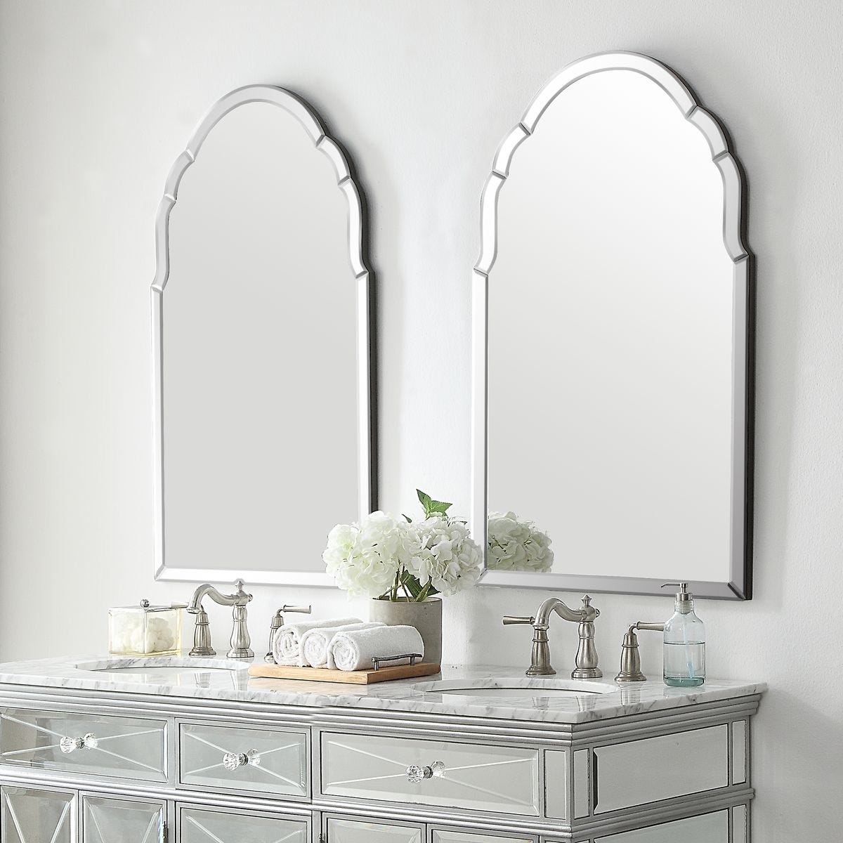 Arched Mirror: Notched Arch Beveled Frameless Vanity Decor