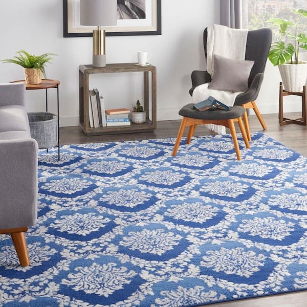 Area Rug 8x10 Size Blue Floor Medallion Covering