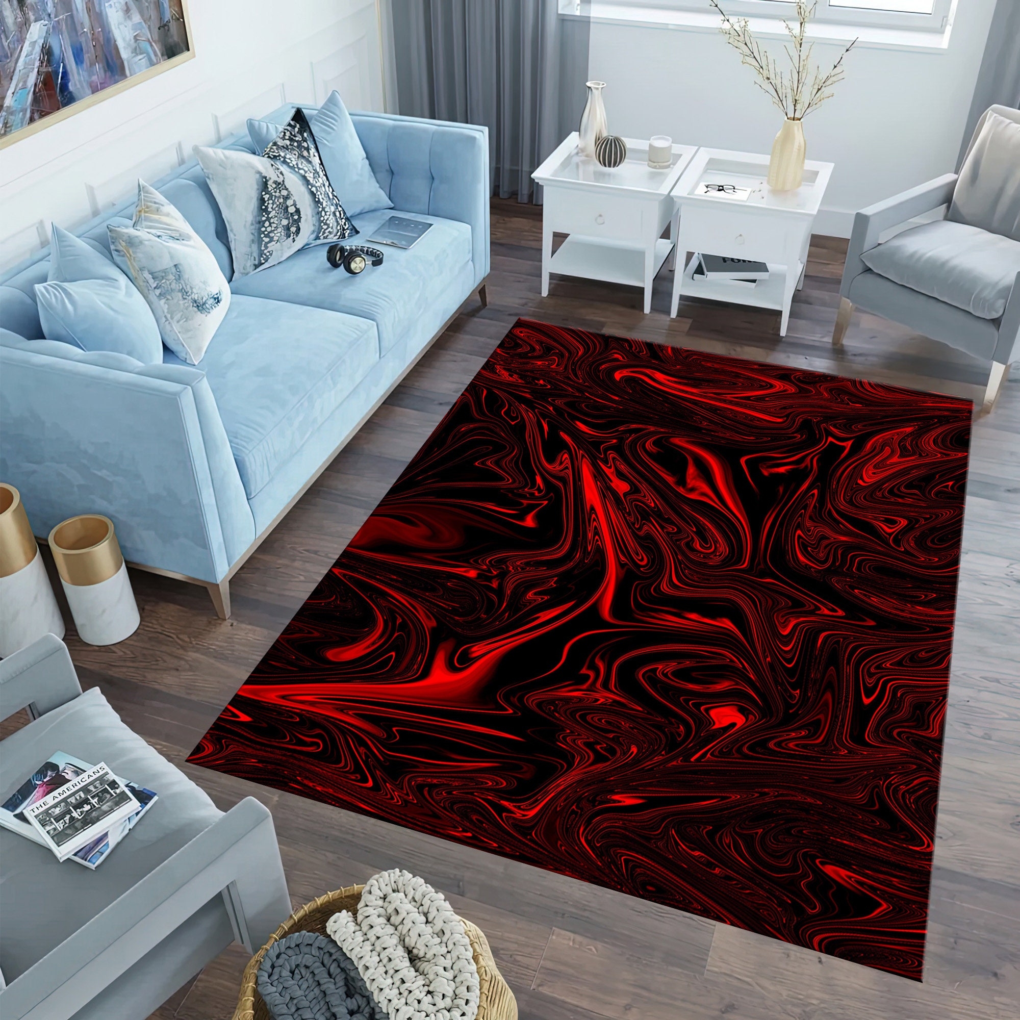 Area Rug - Abstract Liquid Marble Pattern Dramatic Decor Carpet