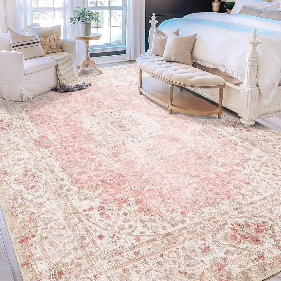 Area Rug Blush Distressed Medallion Distressed Boho Area Rug