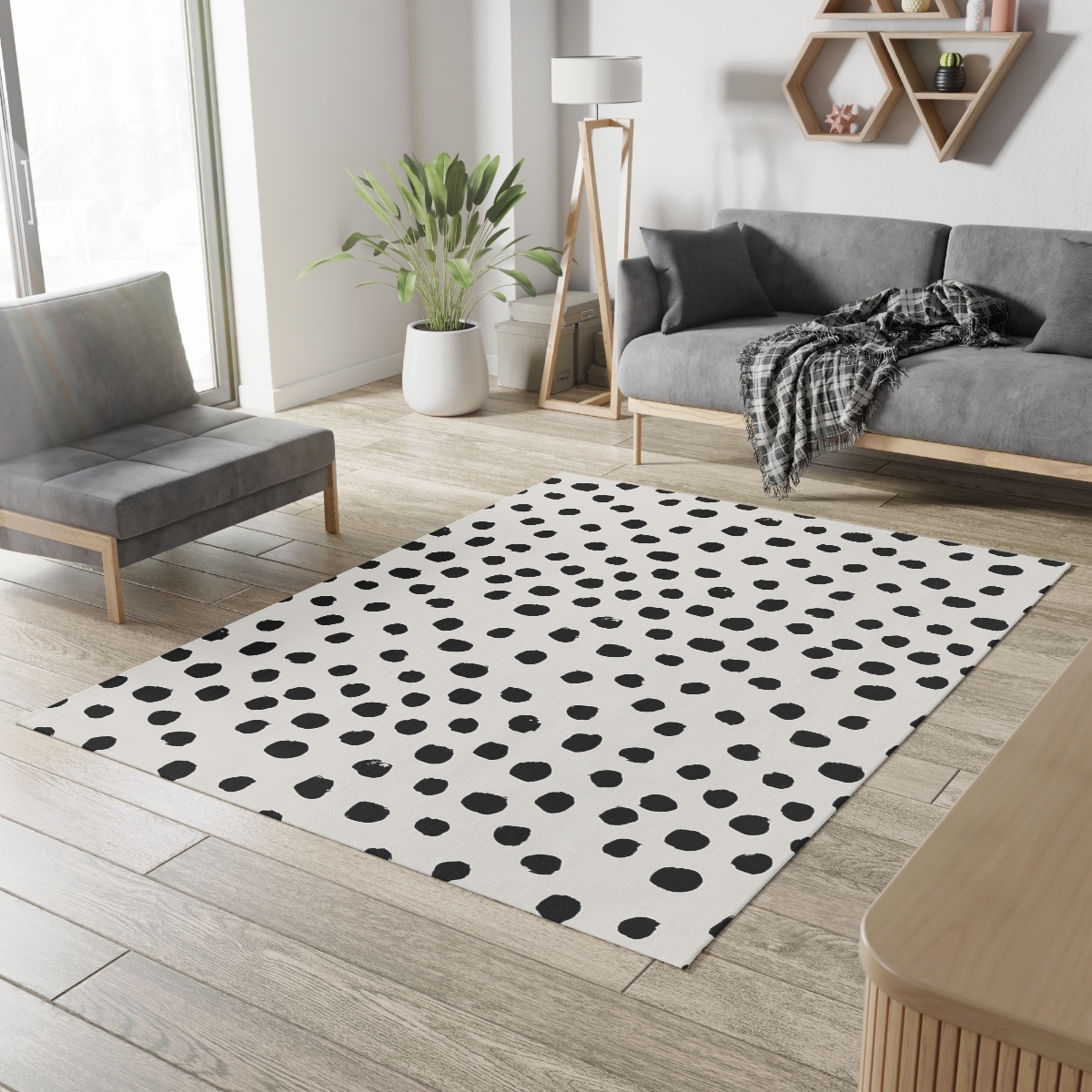 Area Rug Brushstroke Dots Black and White Spotted Rug