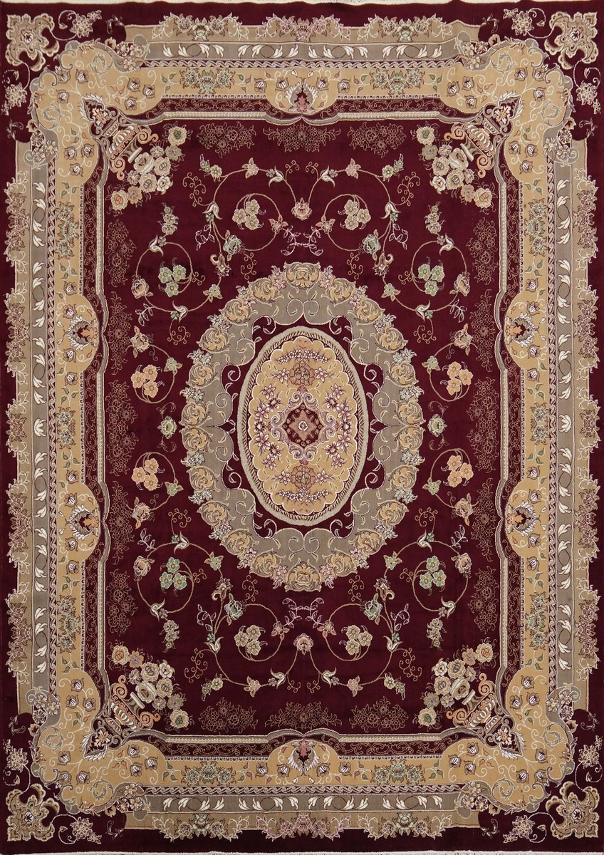 Area Rug Burgundy Scalloped Border Aubusson Medallion