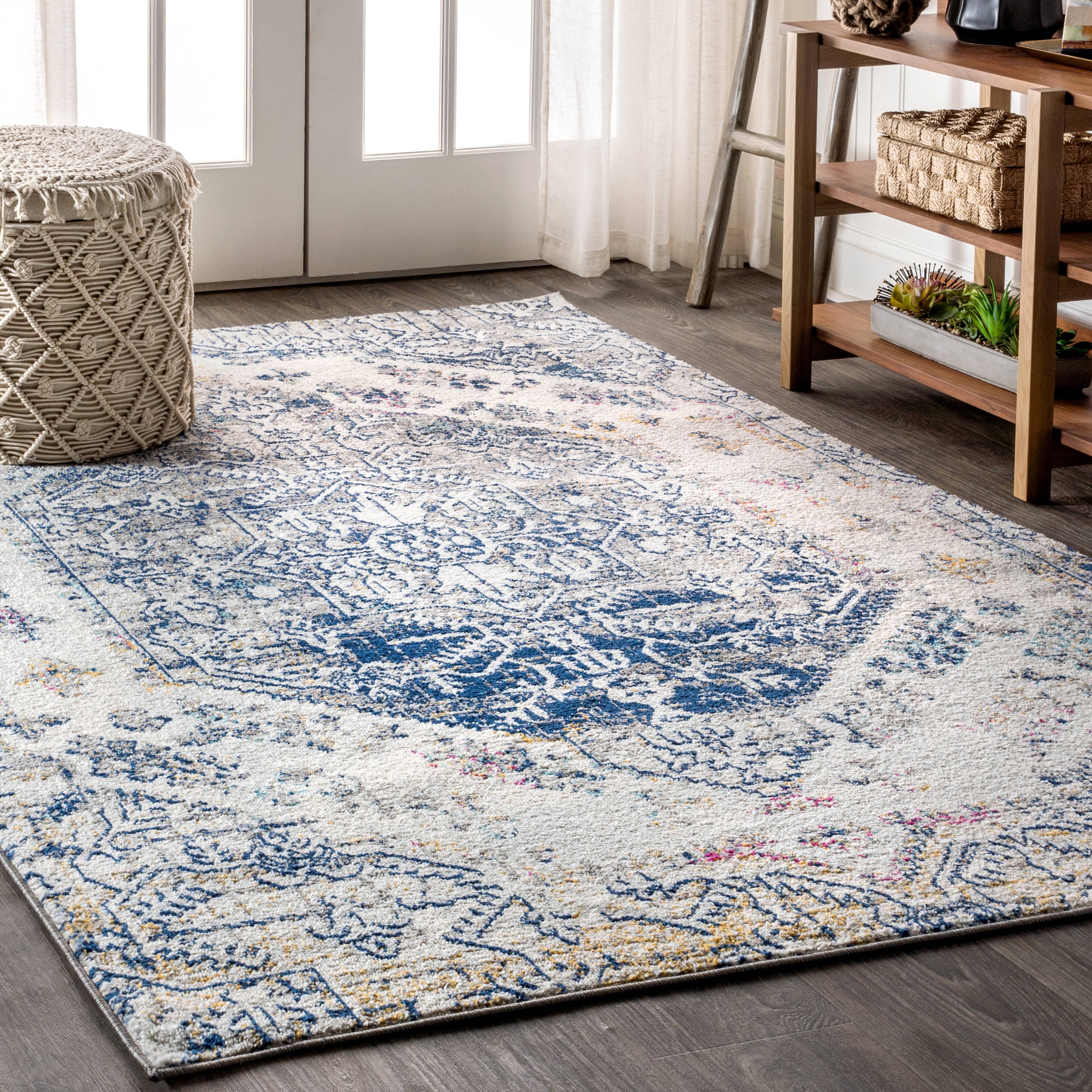 Area Rug Central Medallion Distressed Boho Vintage