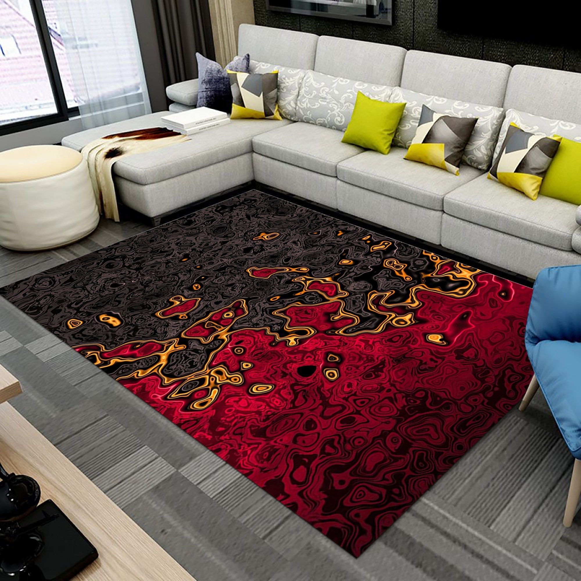 Area Rug - Charcoal Black Liquid Effect 3D Abstract Carpet