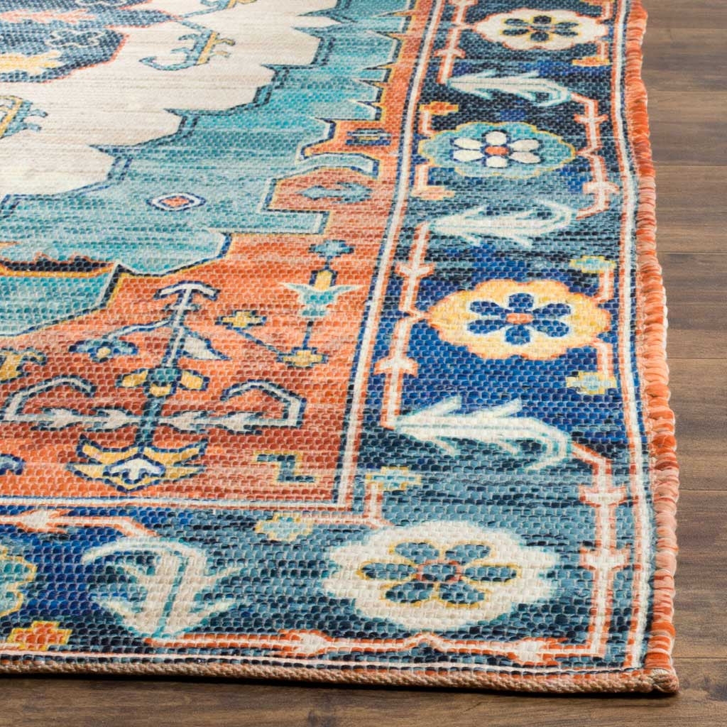 Area Rug Coral Border Geometric Floral Pattern Style