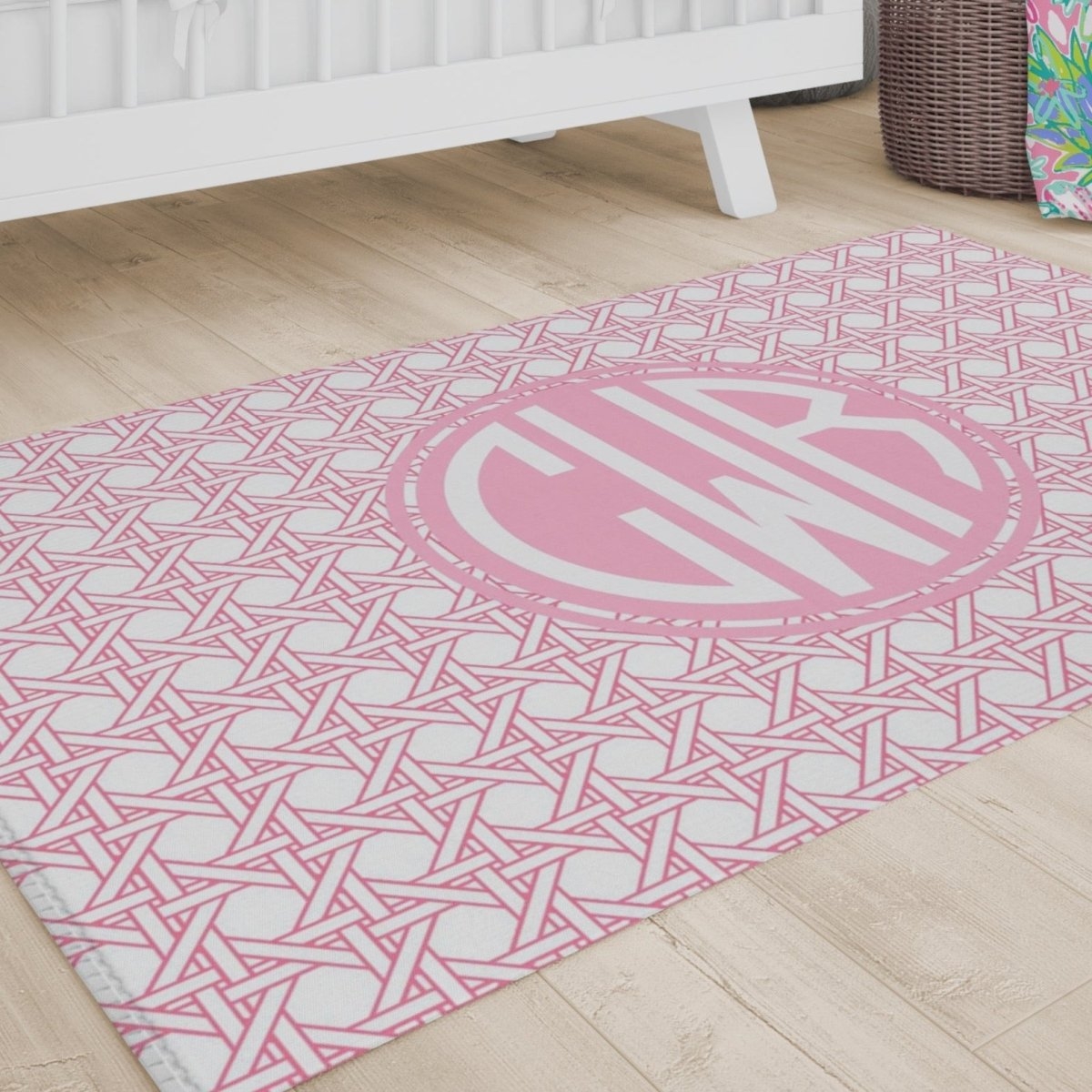 Area Rug Custom Monogram Cane Lattice Nursery Decor