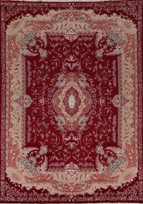 Area Rug Deep Crimson Phoenix Motifs Traditional Rug