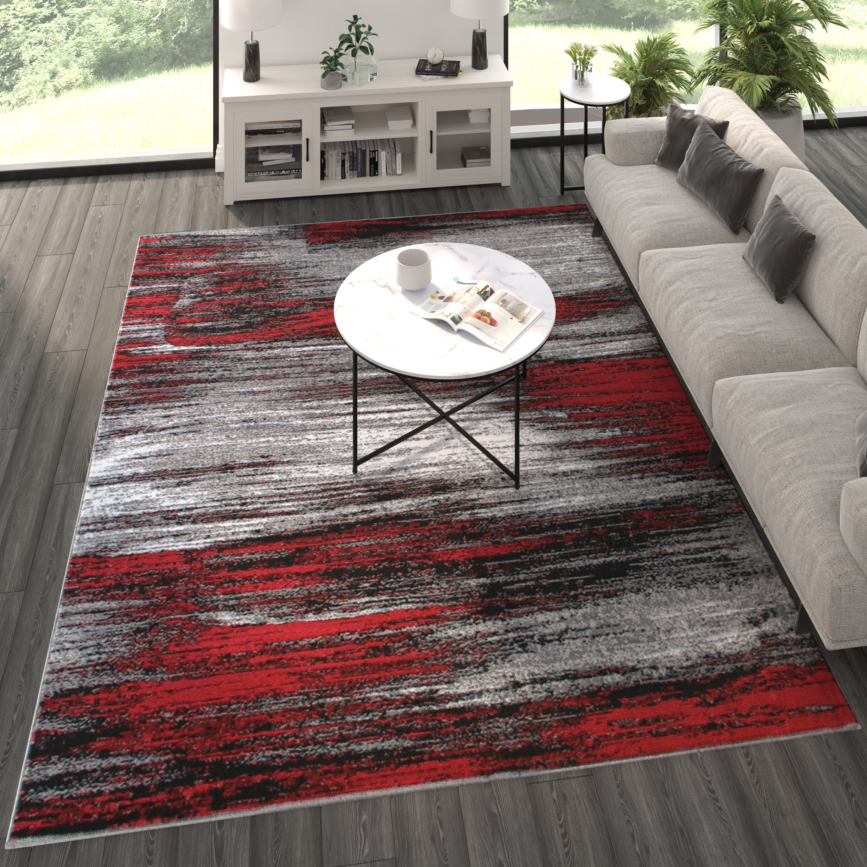 Area Rug - Distressed Abstract Motif 8x10 Painterly Rug