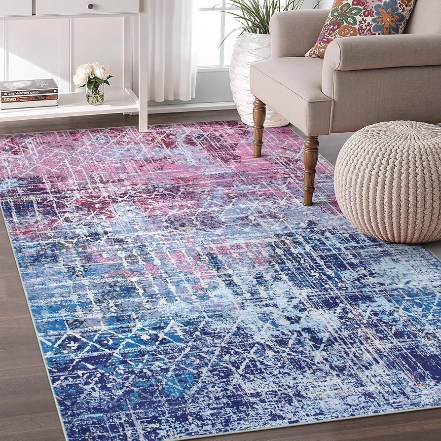 Area Rug Distressed Abstract Motif Magenta Nursery Rug