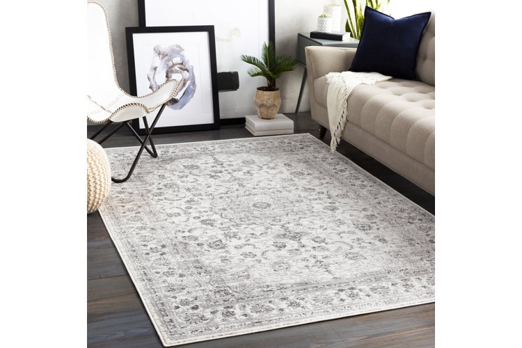 Area Rug Distressed Oriental Pattern Light Grey
