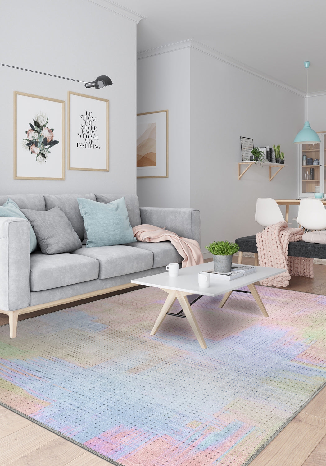 Area Rug Dotted Grid Texture Abstract Pastel Area Rug
