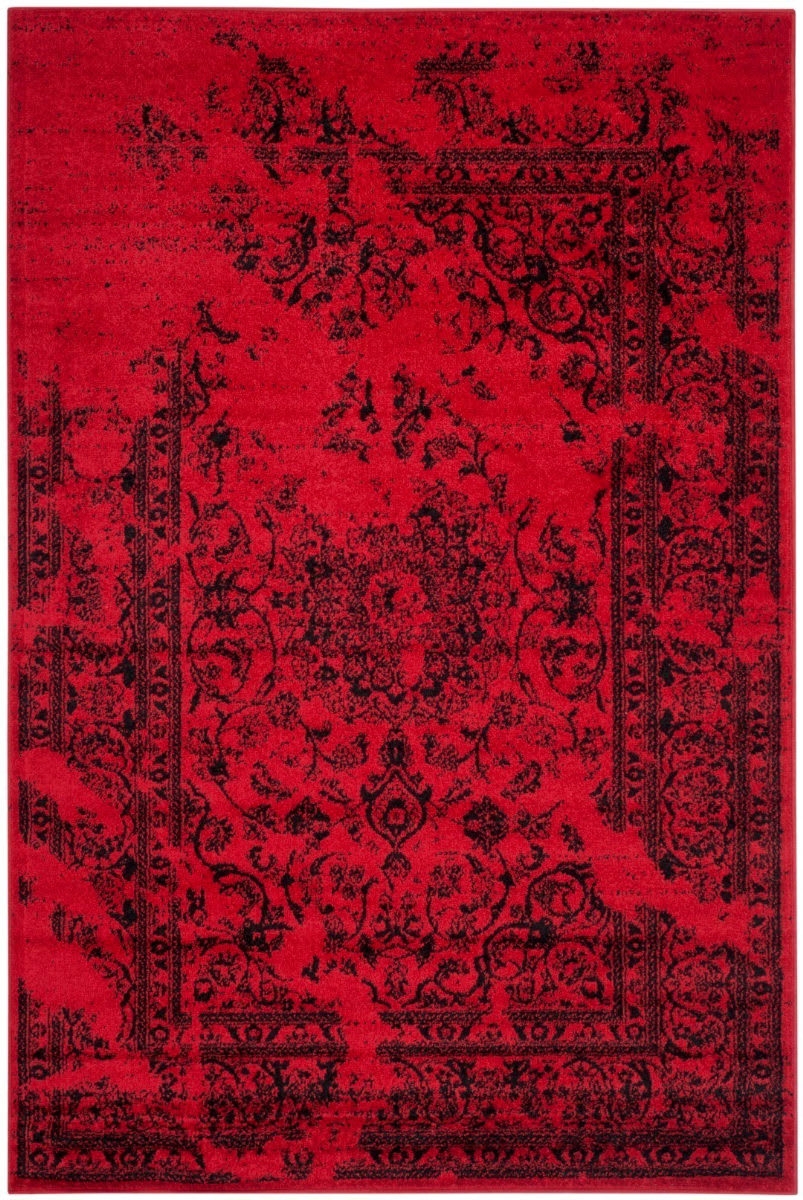 Area Rug - Eroded Traditional Pattern Saturated Crimson Base