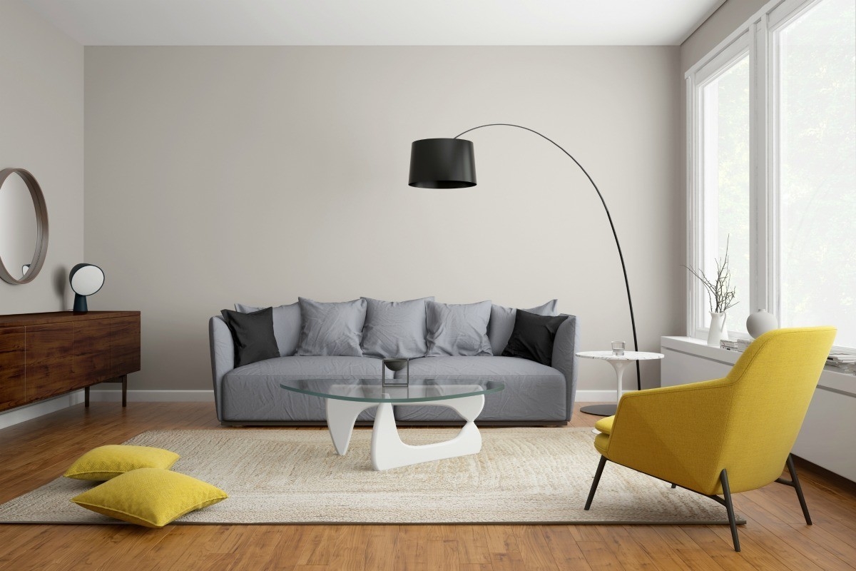 Area Rug featuring Textured Beige Carpet for Mustard Yellow Room