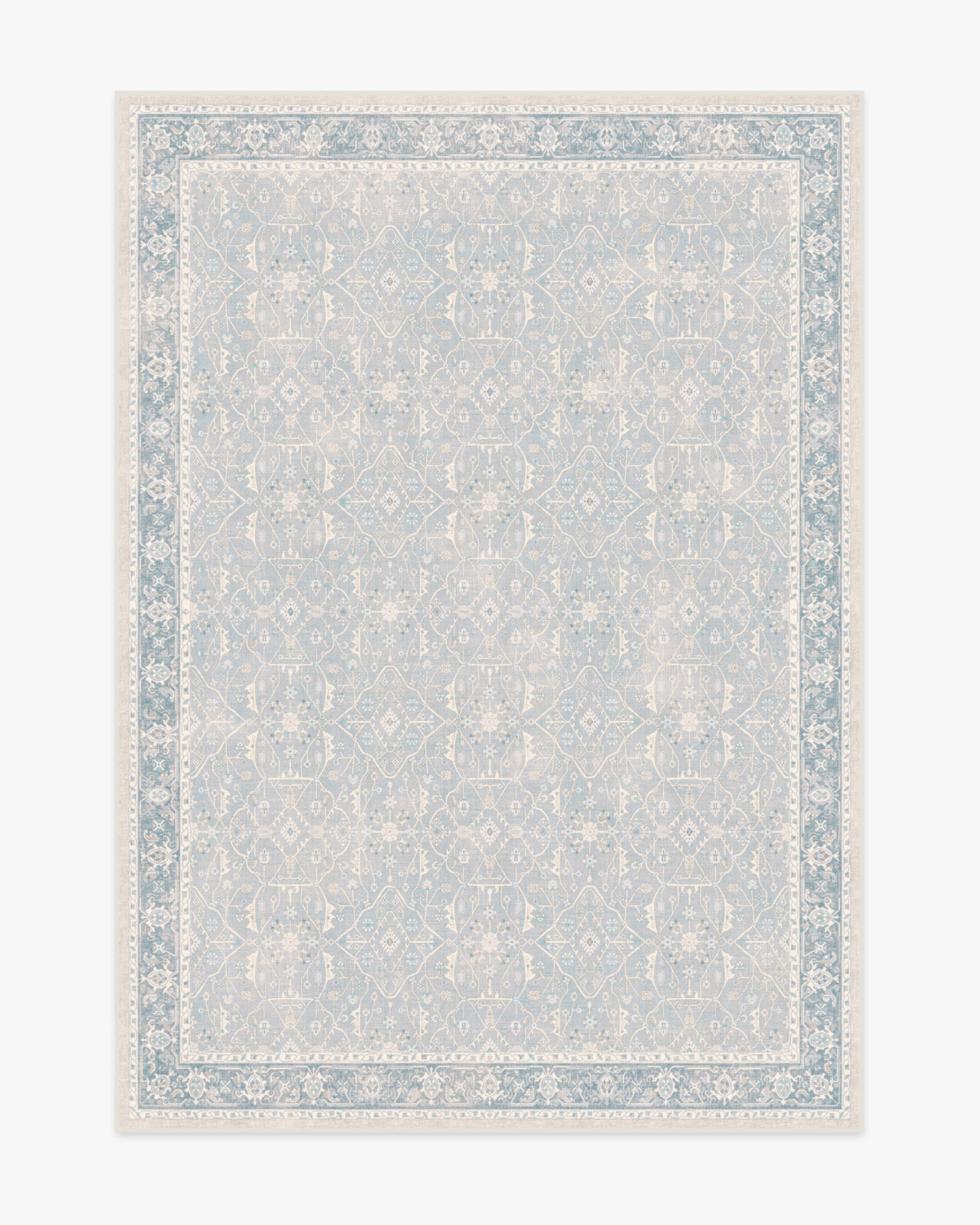 Area Rug Flatwoven Texture Soft Blue Medallion Motif