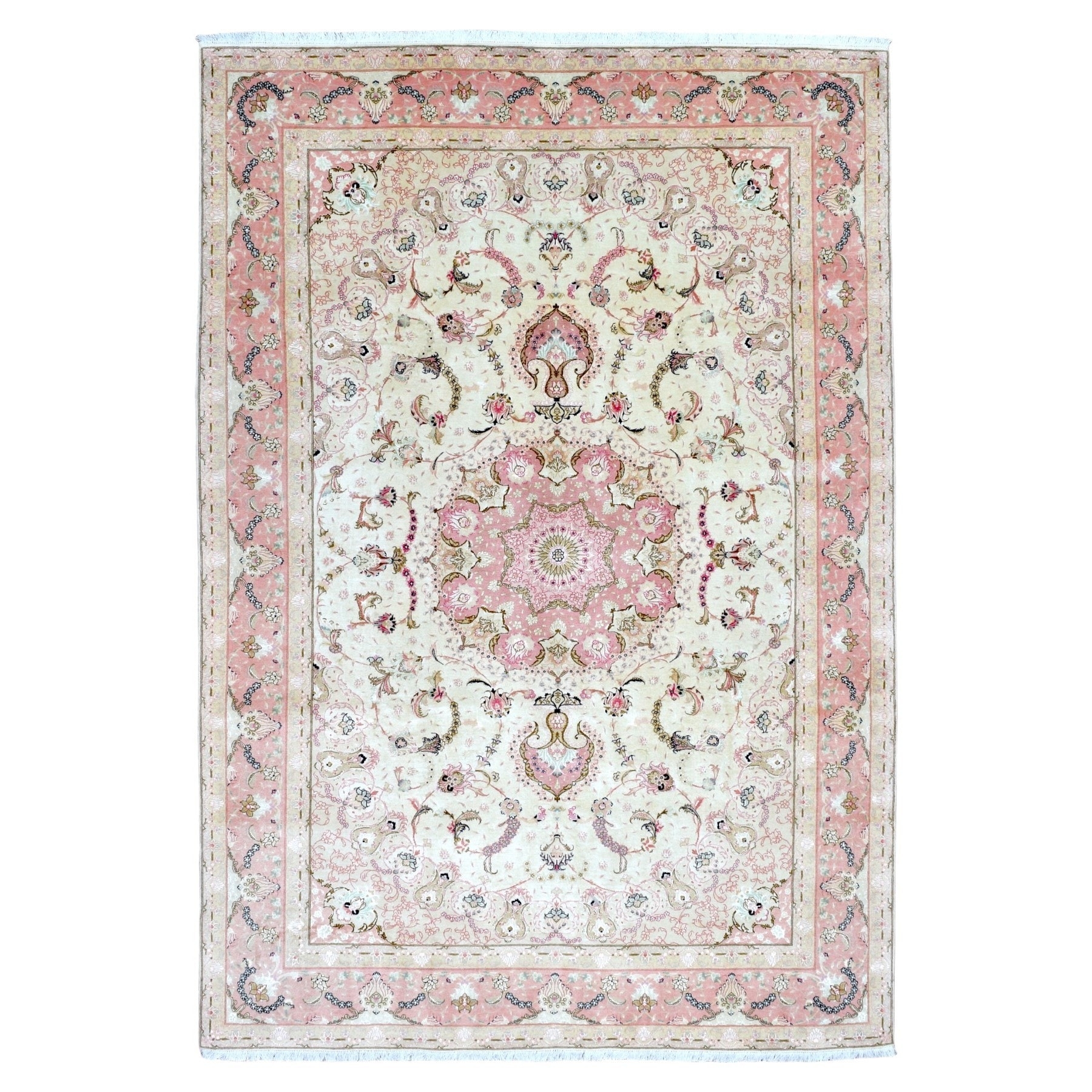 Area Rug Floral Medallion Fine Weave Elegant Pink Bedroom Rug