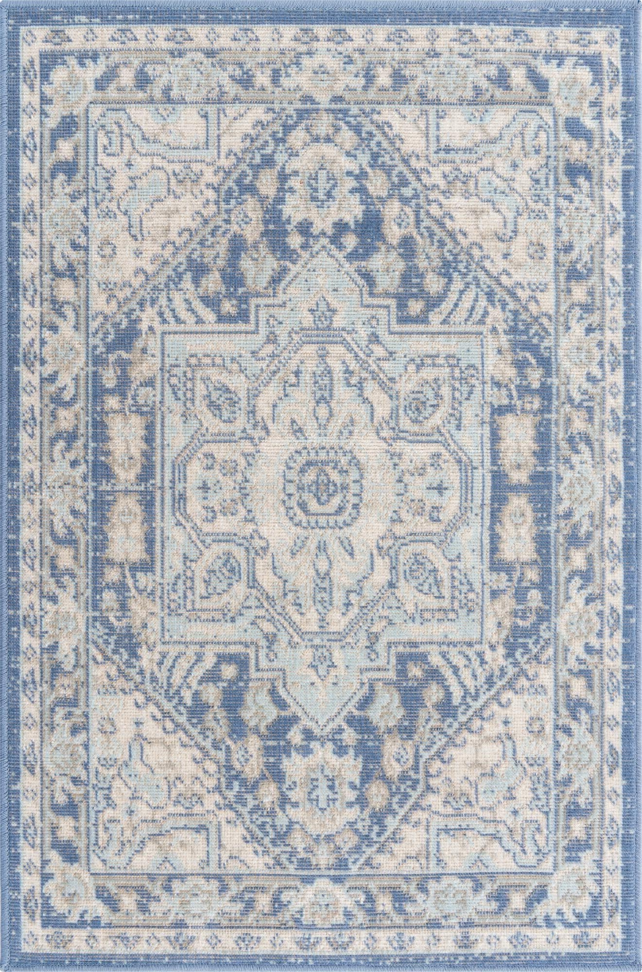Area Rug French Blue Palette Central Medallion Rug