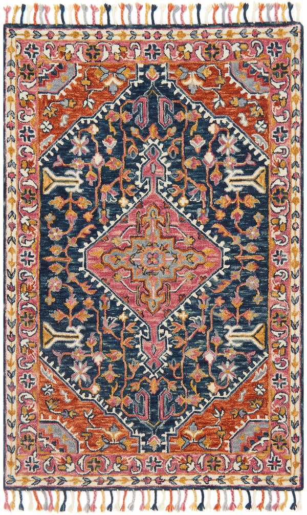 Area Rug Fuchsia Medallion Multi-Colored Fringe Tassel