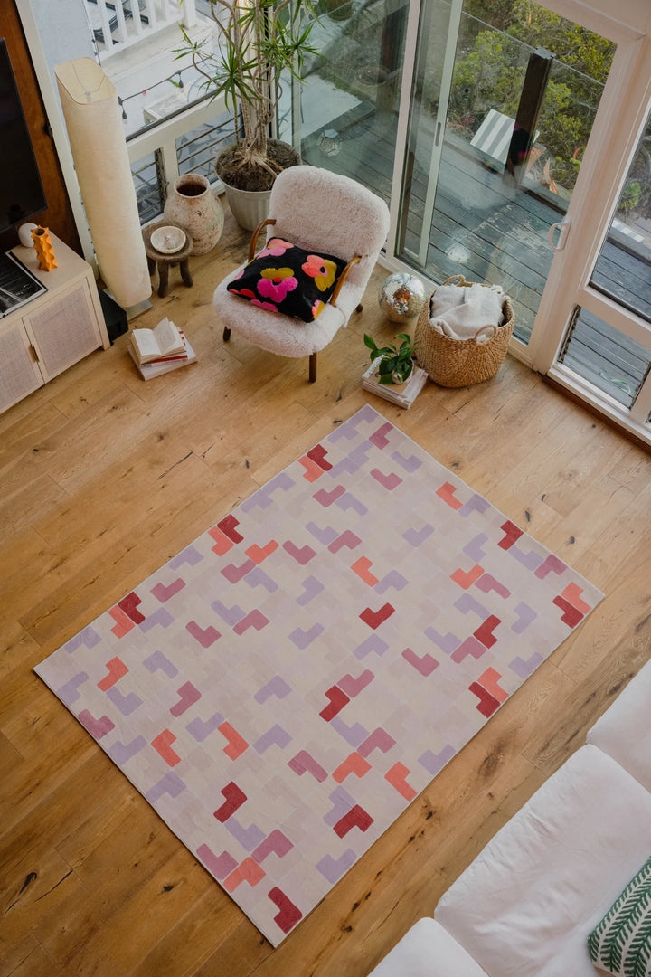 Area Rug Geometric Mosaic Pattern Modern Mosaic Pink Pastel Rug