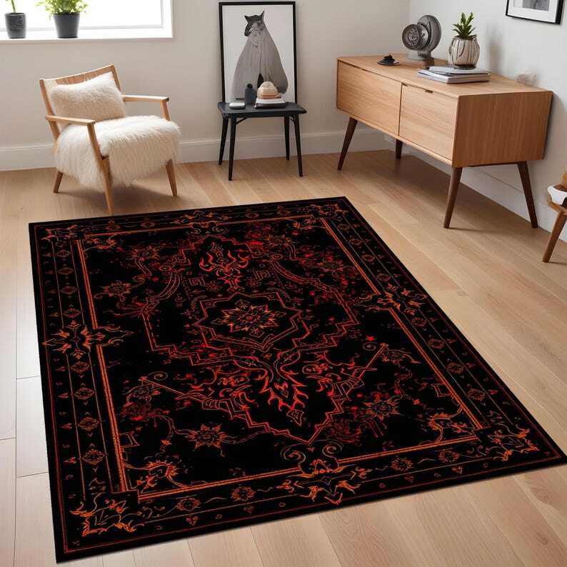 Area Rug - Gothic Medallion Center Fiery Orange Mystic Carpet