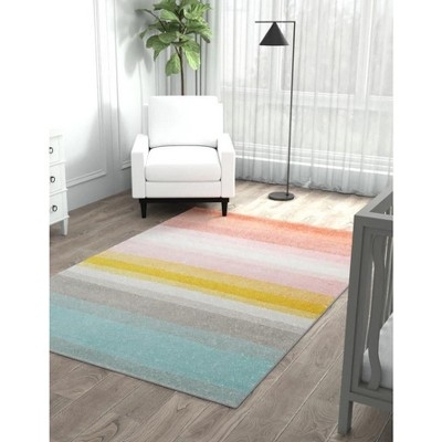 Area Rug Horizontal Stripes Low Pile Pastel Striped Nursery Rug