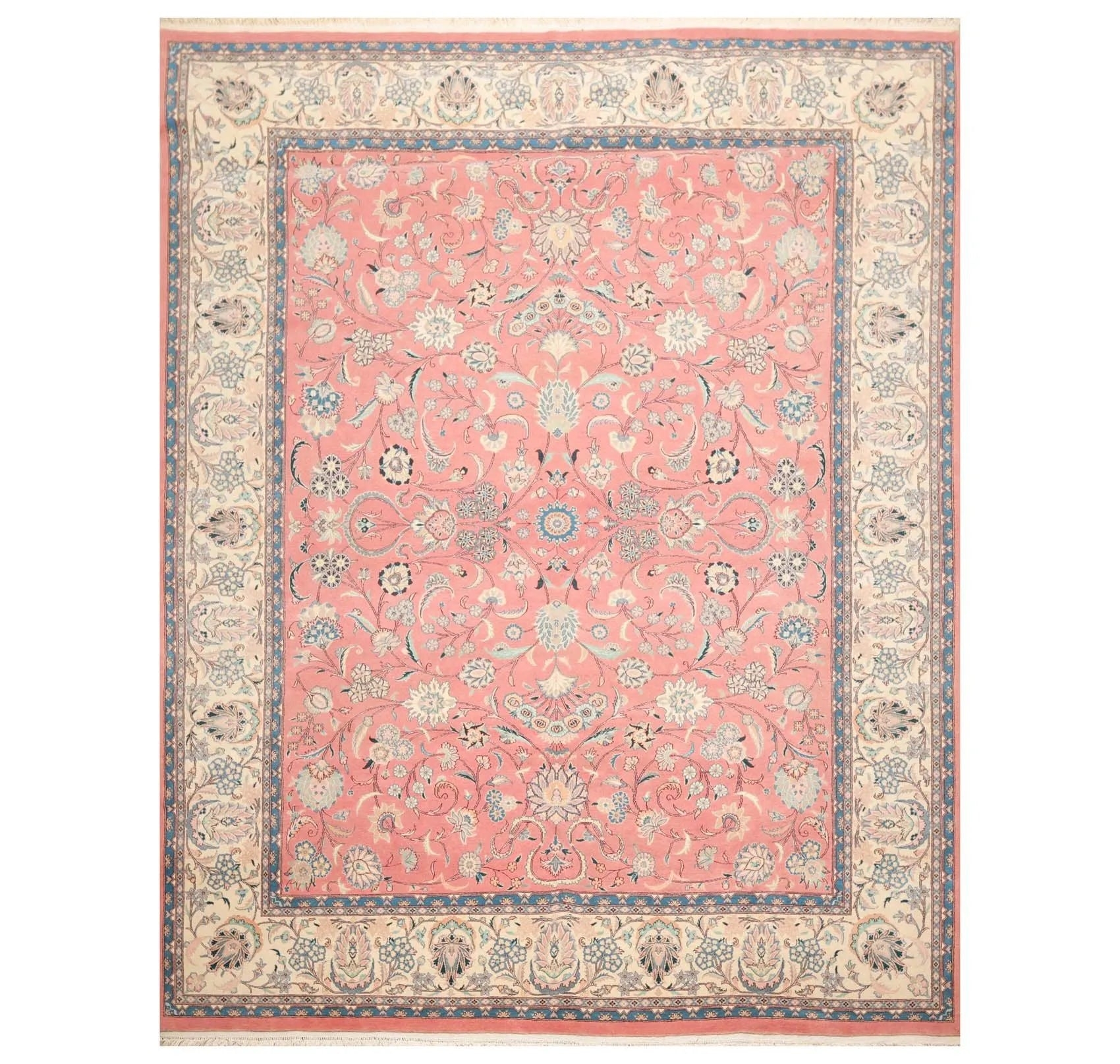 Area Rug Intricate Floral Scrollwork Hand-Knotted Oriental Carpet