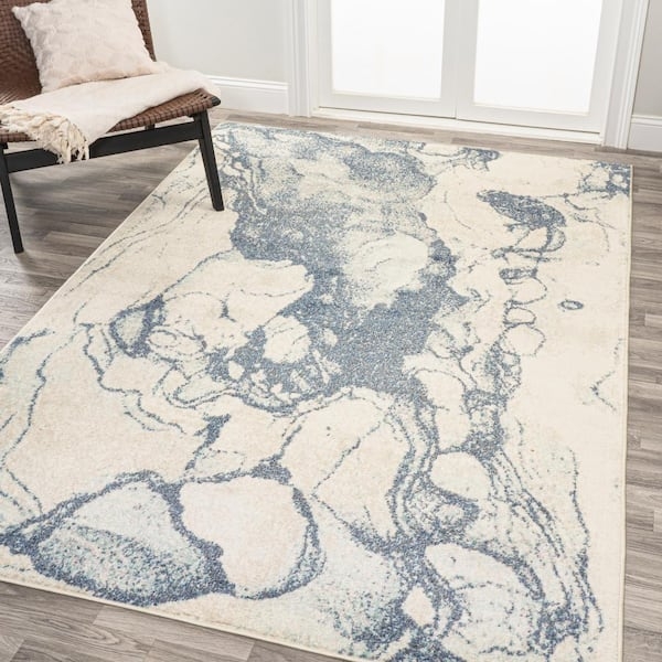 Area Rug Marbled Pattern Navy Organic Fluid Modern