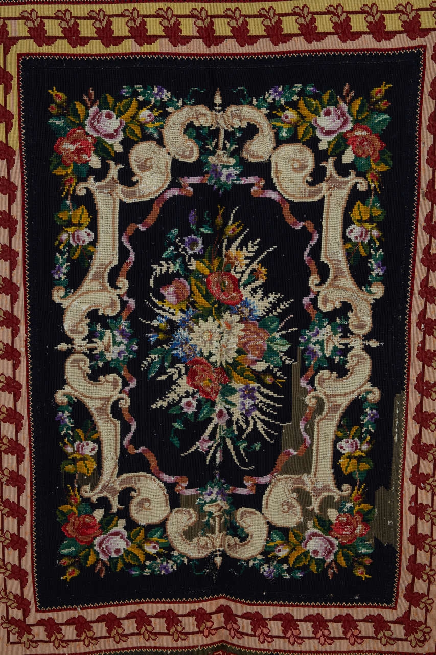 Area Rug Midnight Black Ground Central Bouquet Carpet