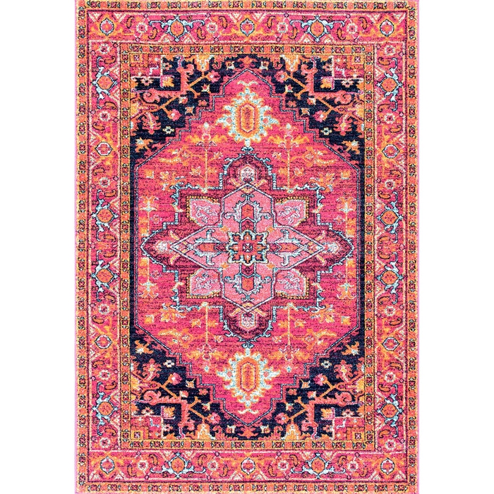 Area Rug Navy Geometric Border Boho Medallion Floor Decor