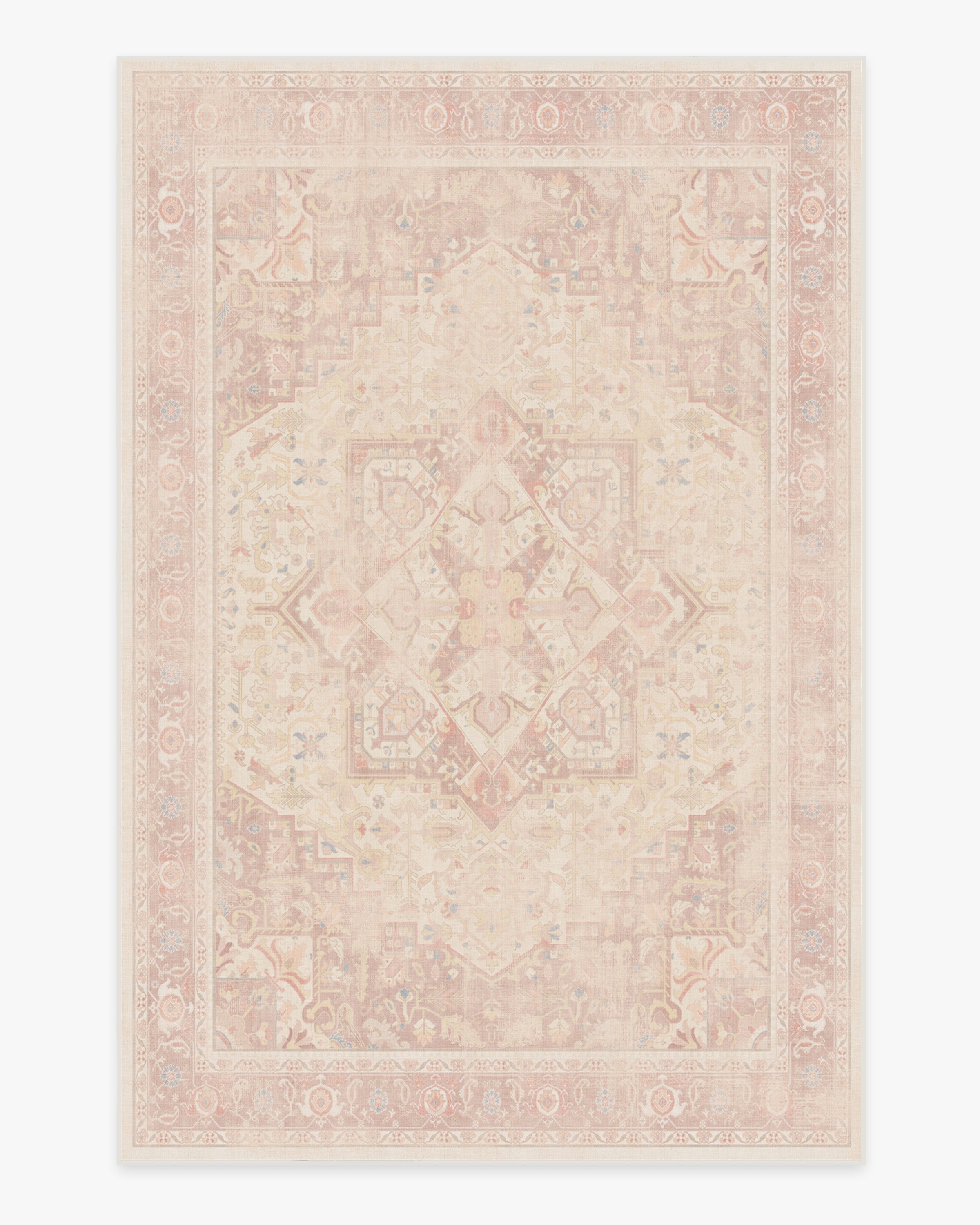 Area Rug Ornate Border Detail Soft Pink Medallion Rug