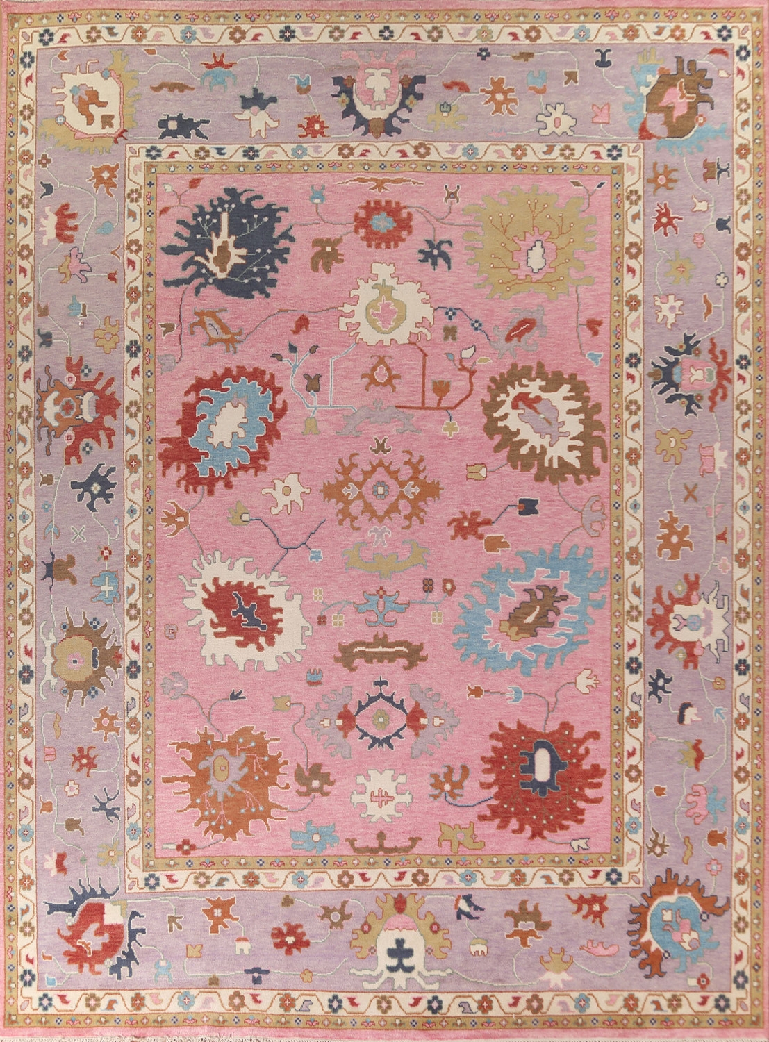 Area Rug Oushak Floral Pattern Large Lavender Border Rug