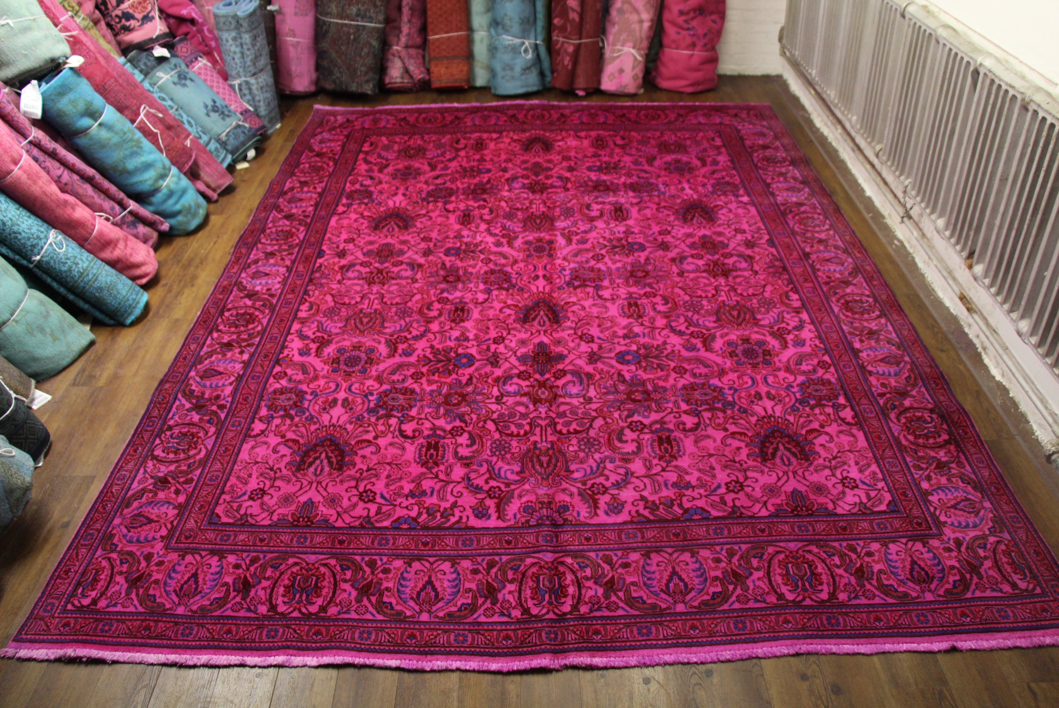 Area Rug Overdyed Finish Saturated Purple Traditional Rug