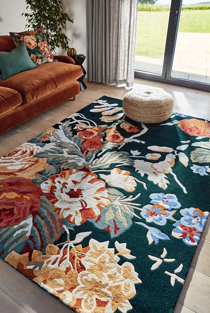 Area Rug Oversized Floral Pattern Navy Blue Floral Rug