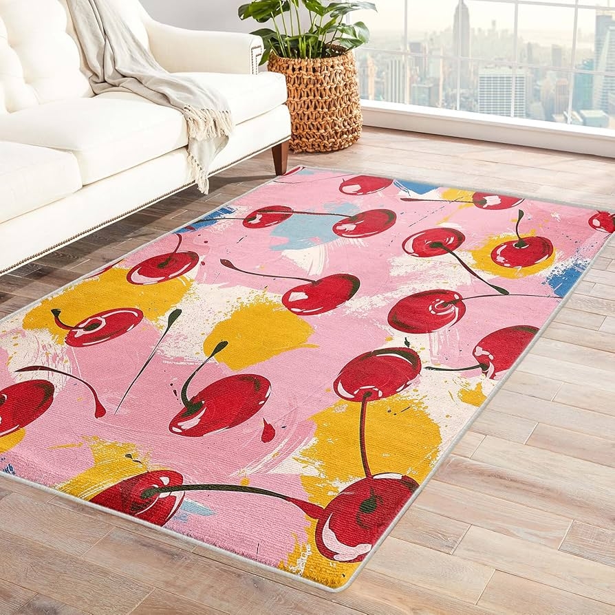 Area Rug Painterly Accents Cherry Print Floor Carpet