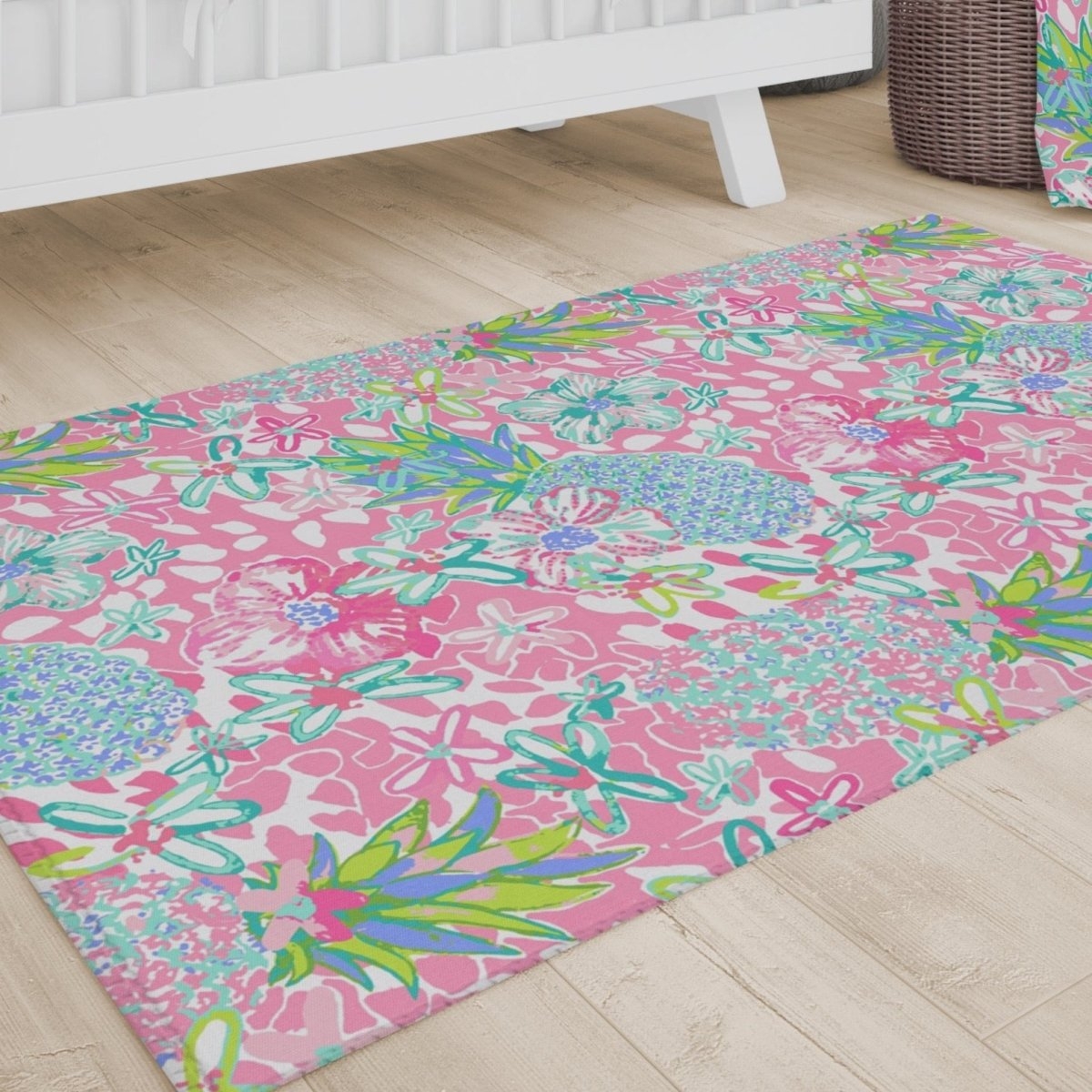 Area Rug Pineapple Motif Preppy Hot Pink Botanical Rug
