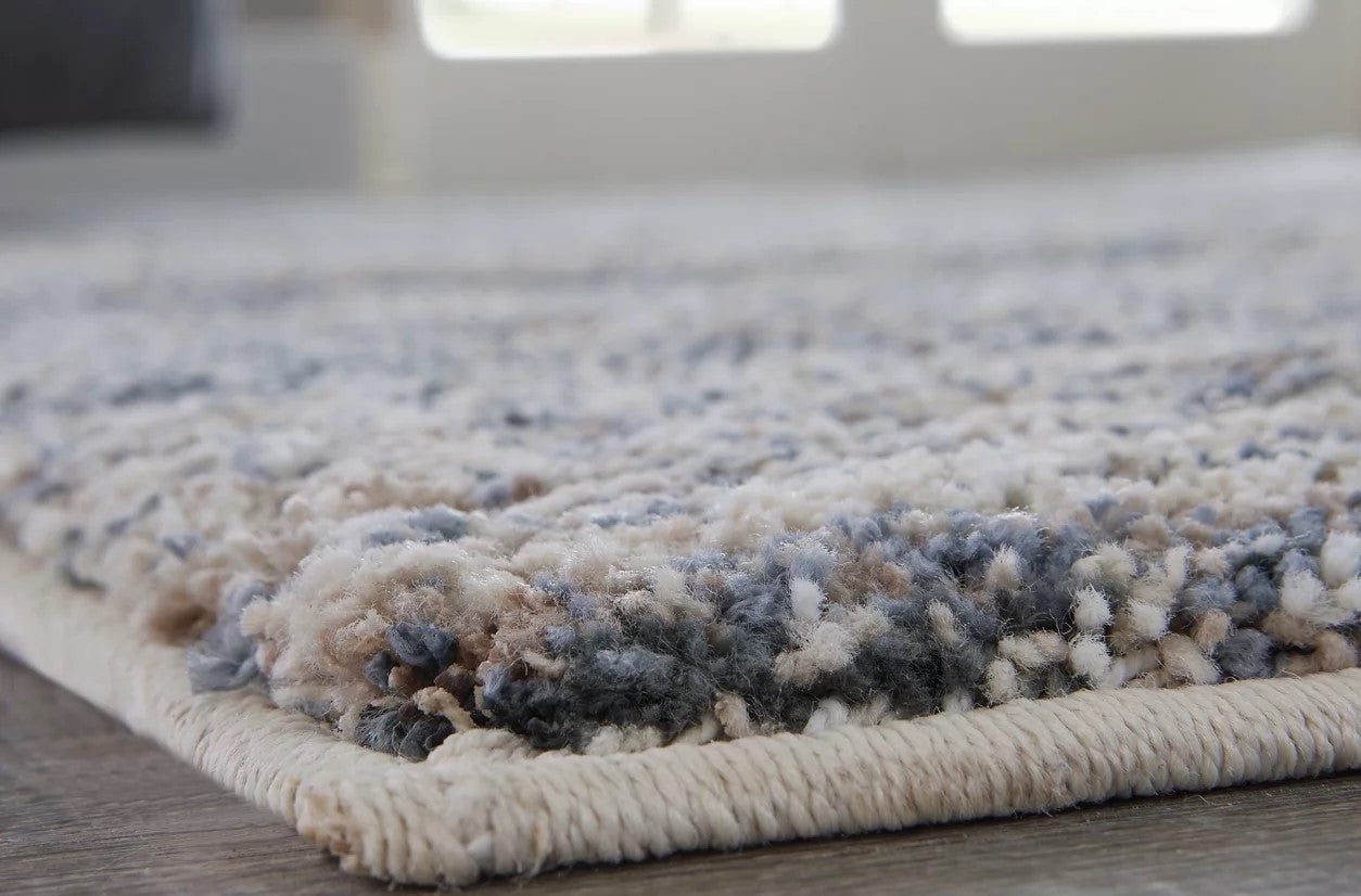 Area Rug Plush Pile Texture Slate Blue Flecked Tan