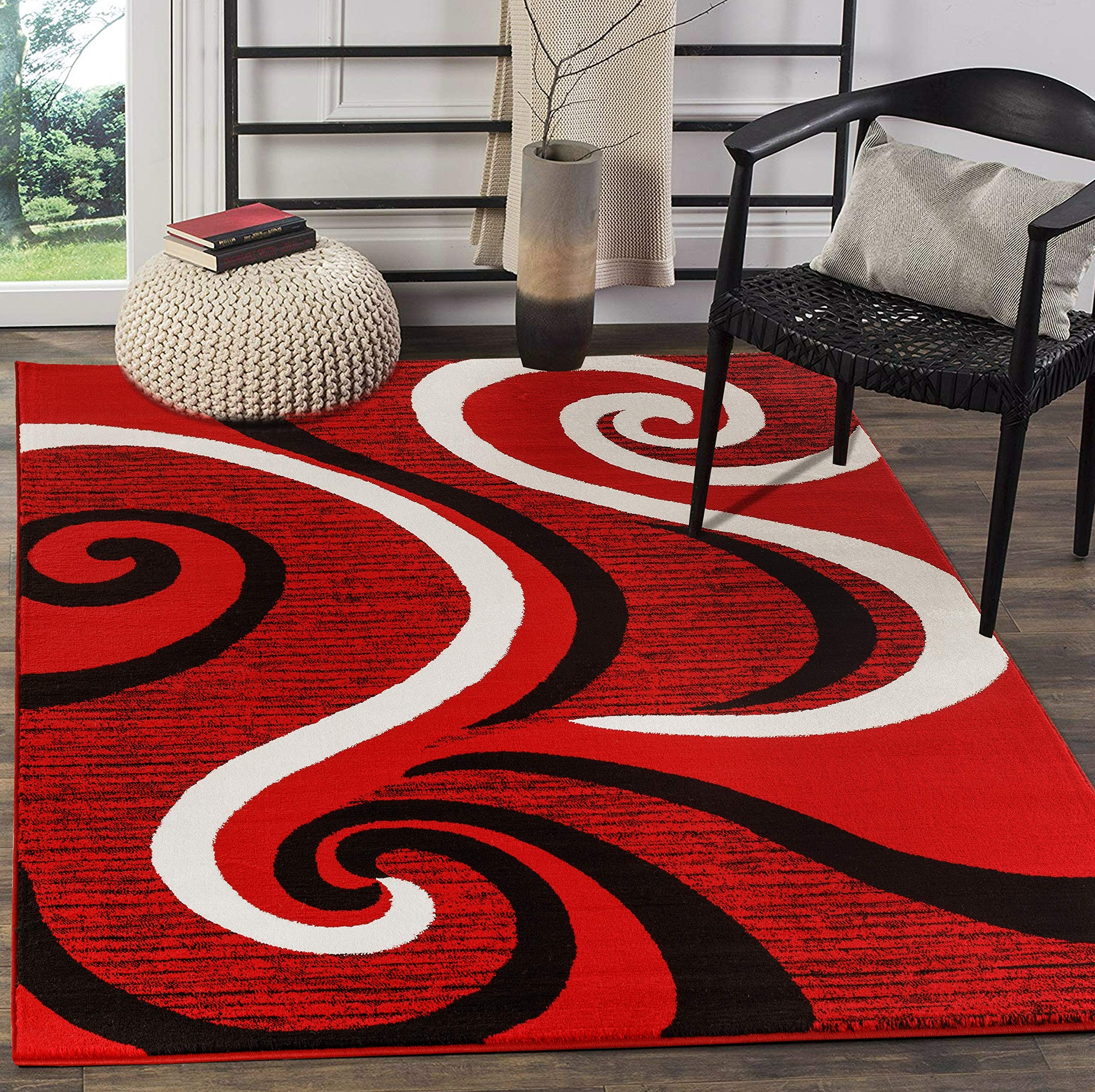 Area Rug - Red Swirl Pattern High Contrast Sevilla Carpet