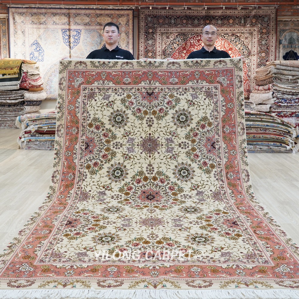 Area Rug Rose Border Traditional Hand Knotted Carpet