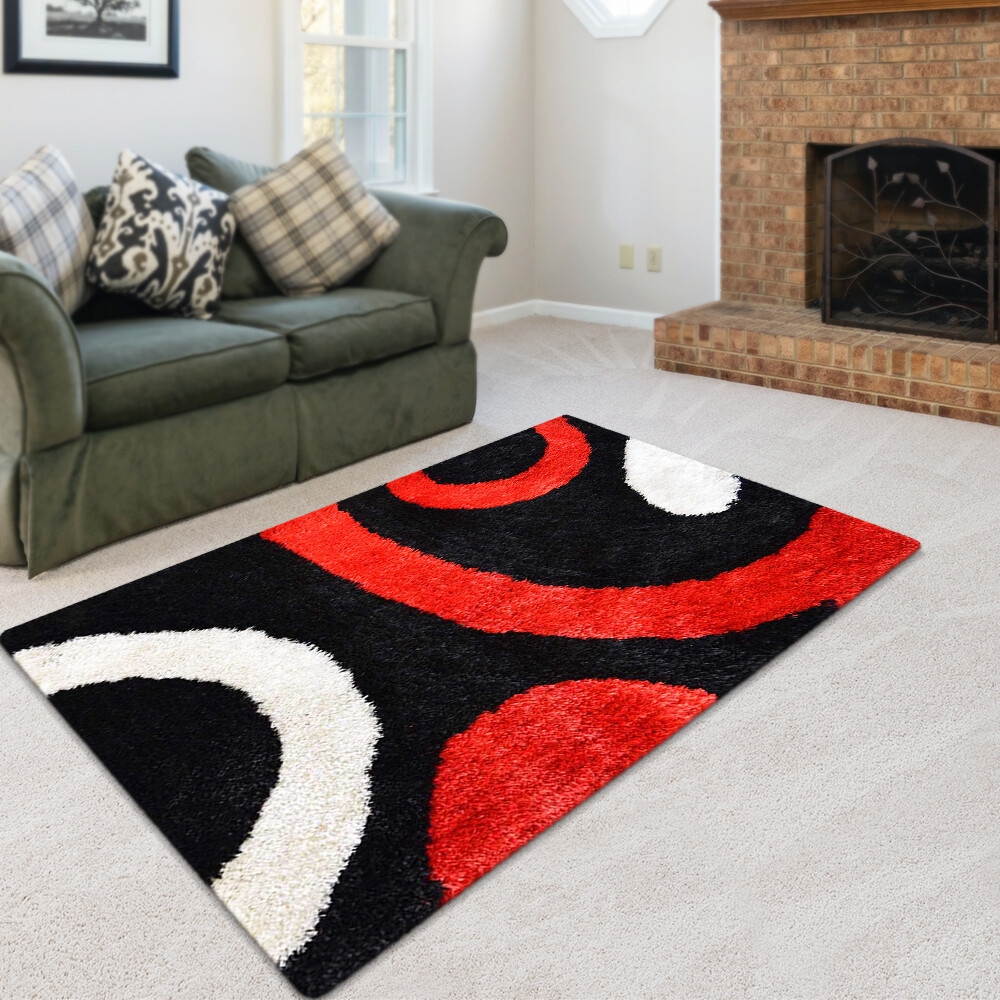Area Rug - Ruby High Pile Shag Geometric Swirl Pattern